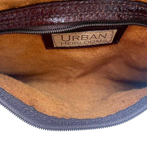 Artisan Bag by Urban Heirlooms Brown Leather Velvet Lace Red Rose Accent Clutch - Picture 7 of 10